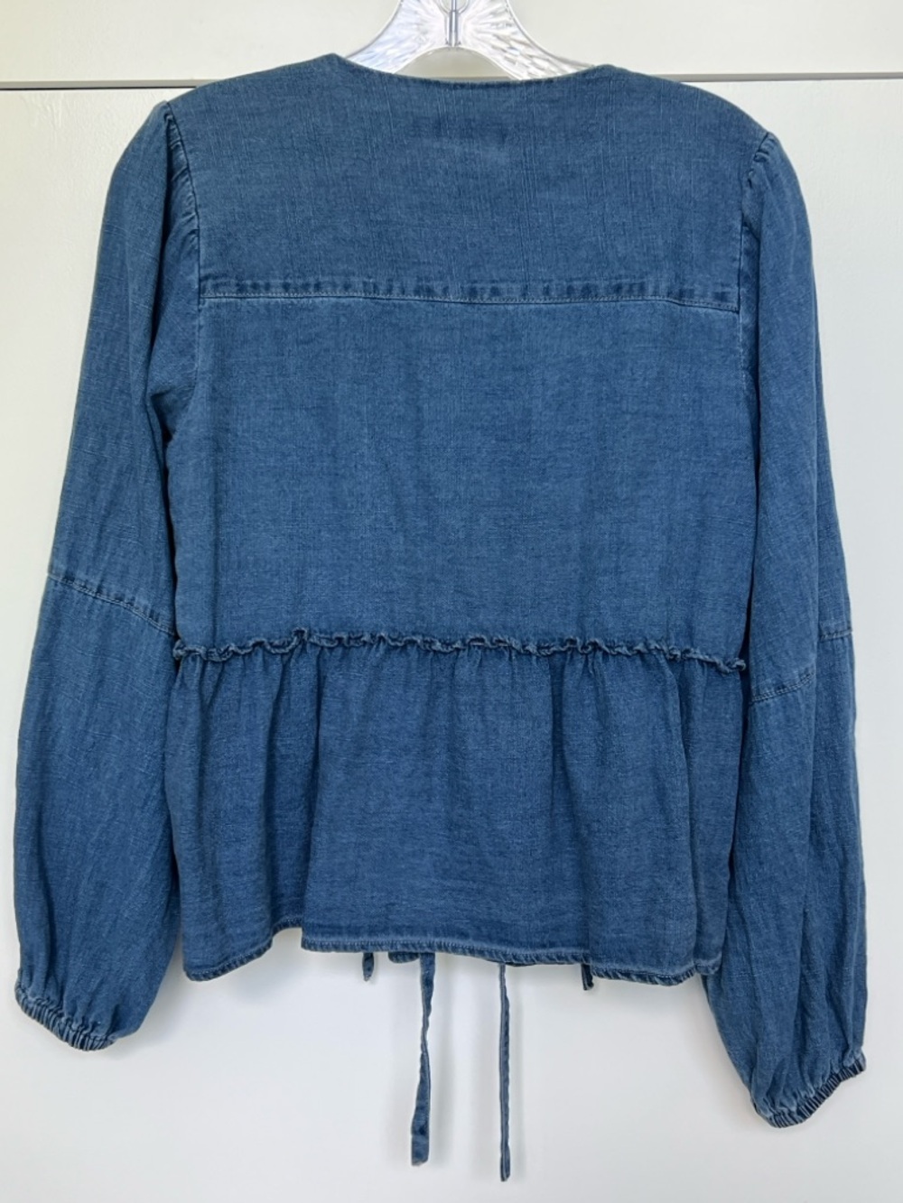 Denim Heart Blue Denim Tie-Front Peplum Top - Picture 3 of 5